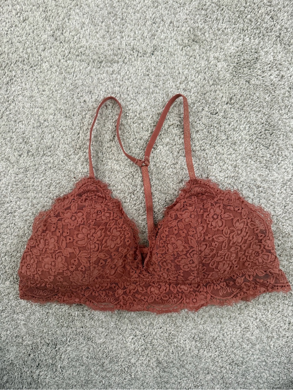 aerie Rust Lace Bralette with Floral Detail